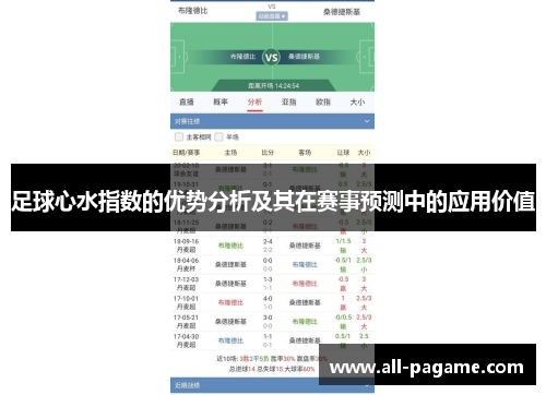足球心水指数的优势分析及其在赛事预测中的应用价值 足球心水指数的优势分析及其在赛事预测中的应用价值